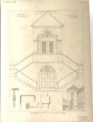 ohne Verfasserangabe; Eichstätt (Bayern); Bauaufnahmen (Bayerisches Denkmälerarchiv), Akademischer Architektenverein, München - St. Walburg, Kirchaufgang (Ansichten, Details)