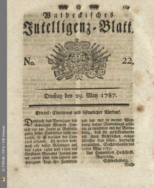 No. 22. Dinstag den 29. May 1787