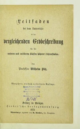 Leitfaden bei dem Unterrichte in der vergleichenden Erdbeschreibung : für die unteren und mittleren Klassen höherer Lehranstalten