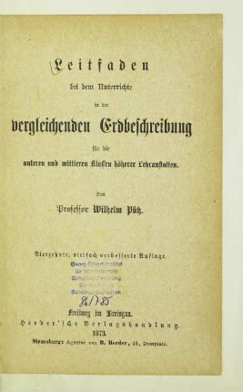 Leitfaden bei dem Unterrichte in der vergleichenden Erdbeschreibung : für die unteren und mittleren Klassen höherer Lehranstalten