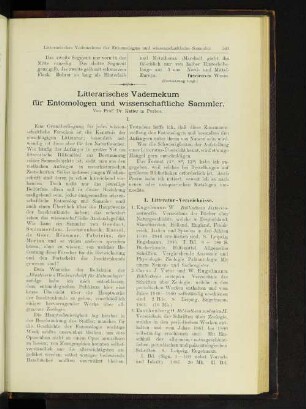 Litterarisches Vademekum für Entomologen und wissenschaftliche Sammler.