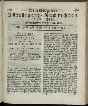 XXX. Stück. Sonnabends: den 23. Jul. 1791.