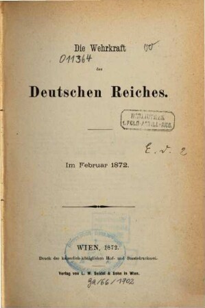 Die Wehrkraft des Deutschen Reiches 1872