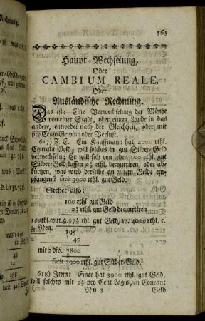 Haupt-Wechselung, Oder Cambium Reale, Oder Ausländische Rechnung. - Pary, oder Ad Parem, Das ist: Vergleichung der Wechsel.