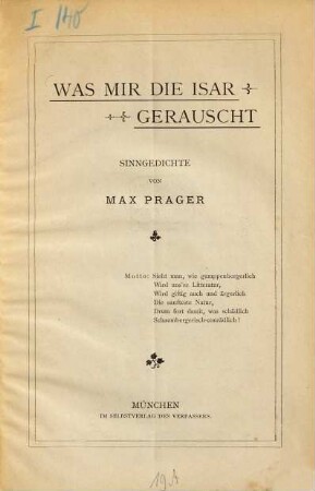 Was mir die Isar gerauscht : Sinngedichte
