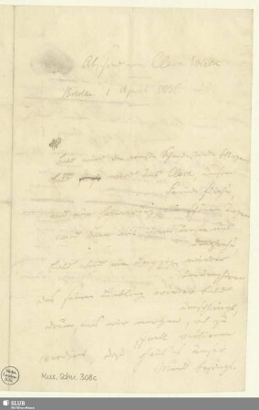 308c: Abschied von Clara Wieck - Mus.Schu.308c : [Widmungsgedicht]