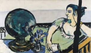 Sinnende Frau am Meer