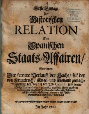 Historische Relation Spanischer Staats-Affairen, [2.] Beyl.
