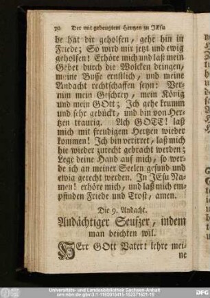 Die 9. Andacht. Andächtiger Seufzer, indem man beichten wil.