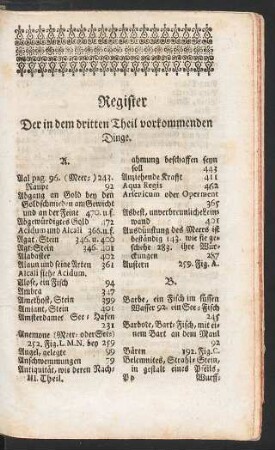 Register Der in dem dritten Theil vorkommenden Dinge.