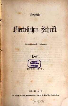 Deutsche Vierteljahrs-Schrift. 1861,1/2 = Jg. 24