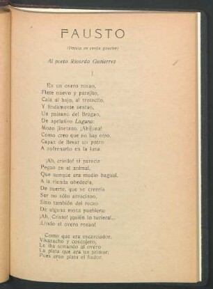 Fausto : (Poesia en estilo gaucho) Al poeta Ricardo Gutiérrez