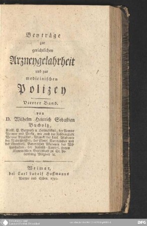 4 (1793): Beyträge zur gerichtlichen Arzneygelahrtheit und zur medicinischen Polizey