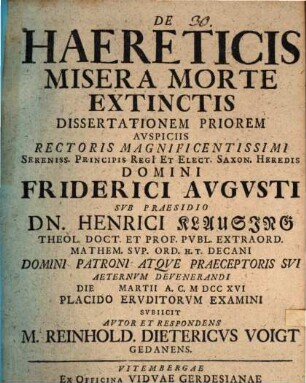 De haereticis misera morte extinctis diss. prior