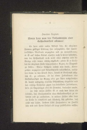 Zweites Kapitel. Woran kann man das Vorhandensein einer Geisteskrankheit erkennen?