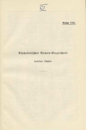 Anlage VIII. Alphabetisches Namen-Verzeichnis derselben Schüler