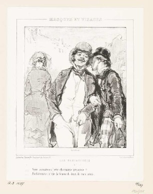 Vous connaissez cette charmante personne? - Parfaitement : c'est la femme de deux de mes amis..., Blatt 1 der Folge "Les Partageuses"