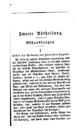 Ueber die Bildung der Jüdischen Jugend