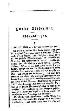 Ueber die Bildung der Jüdischen Jugend