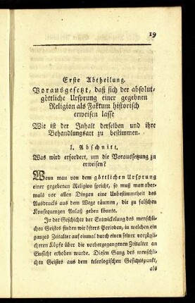 I. Abschnitt. Was wird erfordert, um die Voraussetzung zu erweisen?