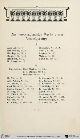 Die hervorragendsten Werke dieser Versteigerung
