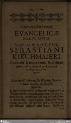 Censura ejusdam Literati, Evangelicae Religionis
