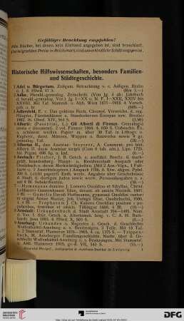 Historische Hilfswissenschaften, besonders Familien- und Städtegeschichte (Nr. 1-282)