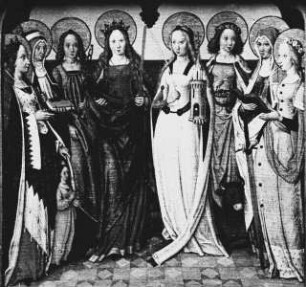 Die heiligen Ursula, Gertrud, Apollonia, Katharina, Barbara, Dorothea, Brigitta und Cäcilia / Acht weibliche Heilige