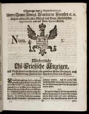 Num. 3. Montags den 4. Septembris 1747.