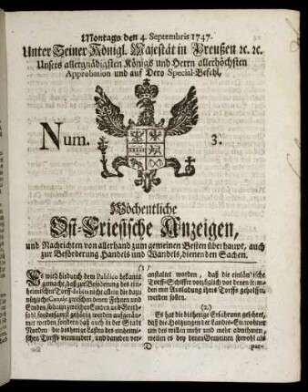 Num. 3. Montags den 4. Septembris 1747.