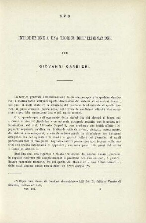 Introduzione a una teorica dell'eliminazione.