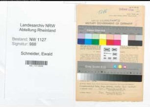 Entnazifizierung Ewald Schneider , geb. 16.08.1888 (Postbetriebsassistent)