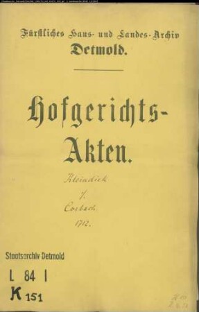 Kleindiek, Hans Hermann zu Humfeld gegen Franz Christian Corbach zu Humfeld - Schuldforderung