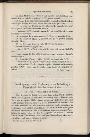 Berichtigungen und Ergänzungen zu Schilsky´s Verzeichniss der deutschen Käfer.