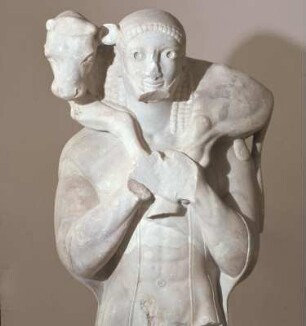 Athen, Akropolis-Museum. Der Moschóforos, um 570 v. Chr., sog. Kalbträger, Hyméttos-Marmor. K. Helbig