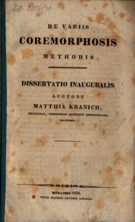 De variis coremorphosis methodis : Diss. inaug.
