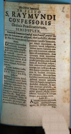 Die XXIII Ianuarii. In Festo S. Raymvnndi Confessoris Ordinis Praedicatorum Semiduplex