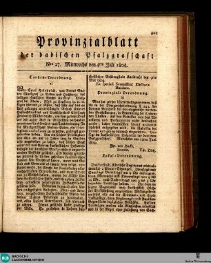 Provinzialblatt der badischen Pfalzgrafschaft