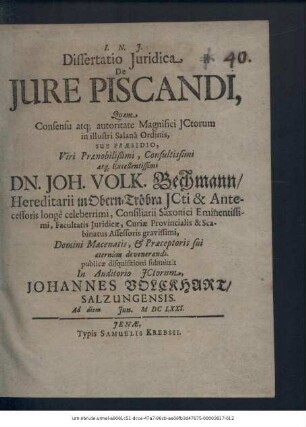 Dissertatio Iuridica De Iure Piscandi