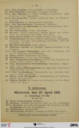 II. Auktionstag: Mittwoch, den 27. April 1921 (Nr. 488-948)