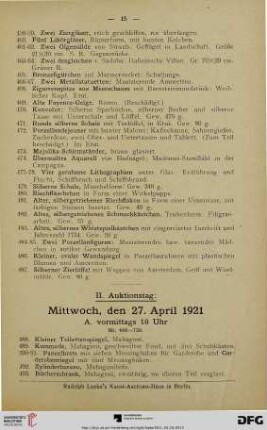 II. Auktionstag: Mittwoch, den 27. April 1921 (Nr. 488-948)