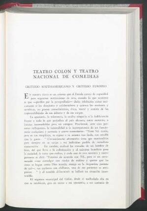 Teatro Colón y Teatro Nacional de Comedias : Criterio southamericano y criterio europeo