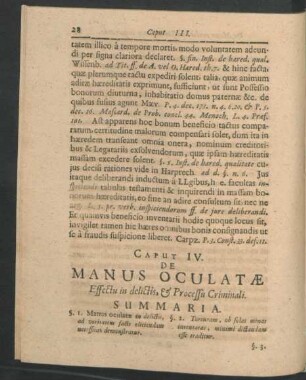 Caput IV. De Manus Oculatae Effectu in delictis & Processu Criminali.