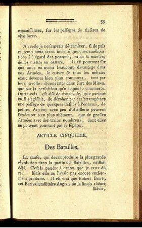 Article Cinquième. Des Batailles.