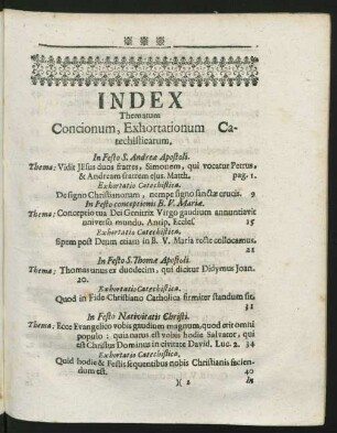 Index Themarum Concionum, Exhortationum Catechisticarum.