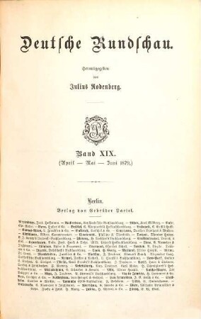 Deutsche Rundschau. 19, 19 = Jg. 5. 1879