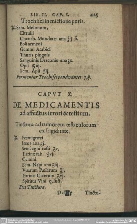 Caput X. De Medicamentis ad affectus scroti & testium