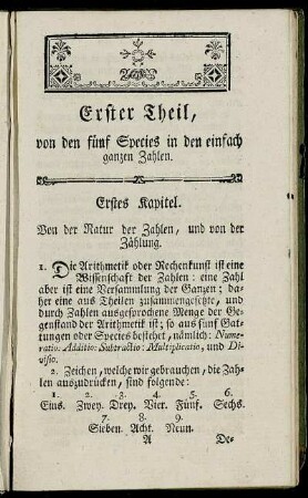 Erster Theil, von den fünf Species in den einfach ganzen Zahlen.