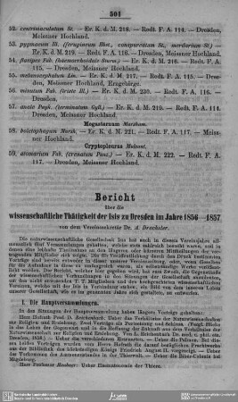 Bericht über die wissenschaftliche Thätigkeit der Isis zu Dresden im Jahre 1856 - 1857