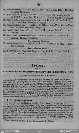 Bericht über die wissenschaftliche Thätigkeit der Isis zu Dresden im Jahre 1856 - 1857